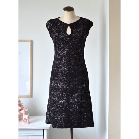 black sparkle sheath dress with front keyhole, small - Picture 1 of 12